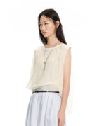 Yellow mist-texture bubble sleeveless knit