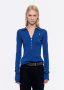 Klein Blue Button-Detail Polo Knit
