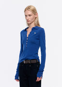 Klein Blue Button-Detail Polo Knit