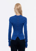 Klein Blue Button-Detail Polo Knit
