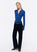 Klein Blue Button-Detail Polo Knit