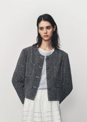 Elegant Turn Up Sleeve Crewneck Short Jacket