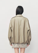 Light Khaki Eco Leather Oversized Cropped Jacket