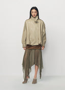 Light Khaki Eco Leather Oversized Cropped Jacket