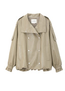 Light Khaki Eco Leather Oversized Cropped Jacket