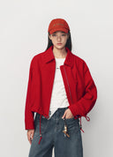 Detachable Knit-Collar Layered Drawstring Jacket