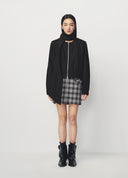 Pure Black Ribbon Tie Collar Zip Up Cropped Jacket