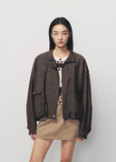 Vintage Brown Coffee Plaid Stand Collar Jacket