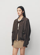 Vintage Brown Coffee Plaid Stand Collar Jacket