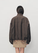 Vintage Brown Coffee Plaid Stand Collar Jacket