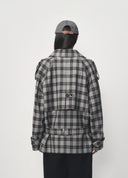 Black Grey Large Plaid Short Trench Jacket