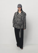 Black Grey Large Plaid Short Trench Jacket