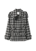 Black Grey Large Plaid Short Trench Jacket