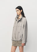 Light Grey Drawstring Collar Double Zip Jacket