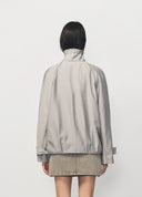 Light Grey Drawstring Collar Double Zip Jacket
