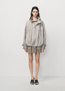Light Grey Drawstring Collar Double Zip Jacket