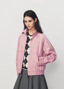 Vintage Nostalgic Pink Denim Stand Collar Jacket