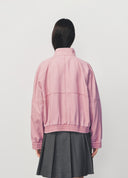 Vintage Nostalgic Pink Denim Stand Collar Jacket