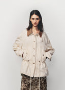 Detachable Knit Collar Drawstring Oversized Denim Jacket