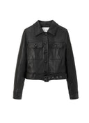Classic Black Cropped Slim Fit Leather Jacket