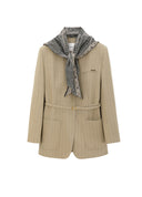Khaki Scarf Shawl Brushed Tailored Blazer