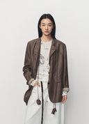 Brown Coffee Old Money Style Suit with Floral Bud Detail