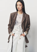 Brown Coffee Old Money Style Suit with Floral Bud Detail