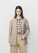 Beige Pink Single Breasted Collarless Blazer