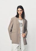 Beige Pink Single Breasted Collarless Blazer