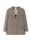 Beige Pink Single Breasted Collarless Blazer