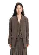 Brown Layered Collarless Oversized Blazer