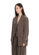 Brown Layered Collarless Oversized Blazer
