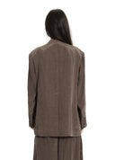Brown Layered Collarless Oversized Blazer