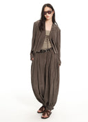 Brown Layered Collarless Oversized Blazer