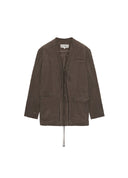 Brown Layered Collarless Oversized Blazer