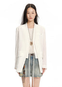 White Layered Collarless Oversized Blazer