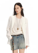 White Layered Collarless Oversized Blazer