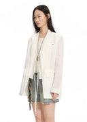 White Layered Collarless Oversized Blazer