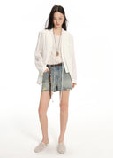 White Layered Collarless Oversized Blazer