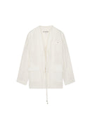 White Layered Collarless Oversized Blazer