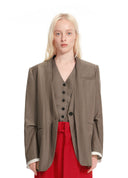 Layered color-block cuff collarless blazer