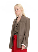 Layered color-block cuff collarless blazer