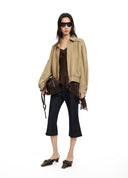 Khaki Sandwashed Cupro Jacket