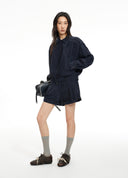 Navy Sandwashed Cupro Jacket