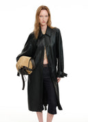 Handwoven Cocoon Faux Leather Coat