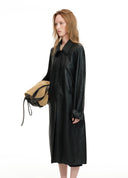 Handwoven Cocoon Faux Leather Coat