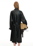 Handwoven Cocoon Faux Leather Coat