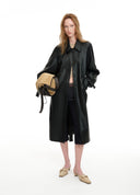 Handwoven Cocoon Faux Leather Coat