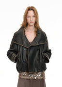 Burnished Leather High-Neck Jacket
