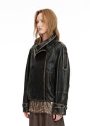 Burnished Leather High-Neck Jacket